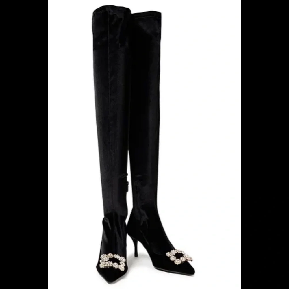 ROGER VIVIER Crystal-embellished velvet over-the-knee boots